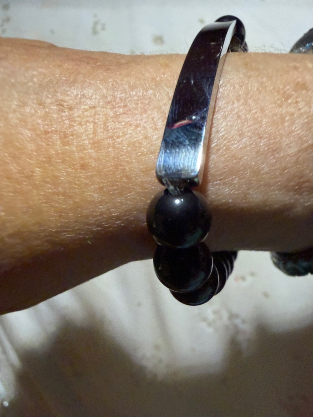 Plunder Black Beaded Stretch Bracelet with Silver Bar - Picture 4 of 4